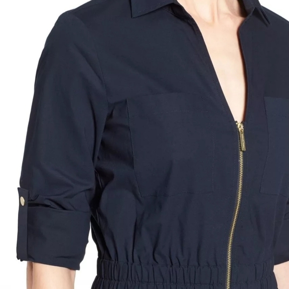 Zippered Michael Kors Blue Dress with Relaxed Fit and Rolled Sleeves Size M - Picture 3 of 11